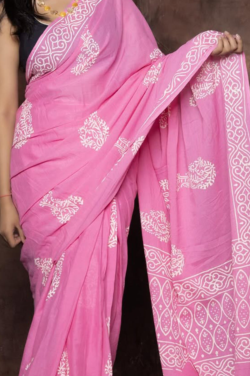 Embellished 1 Minute Ready To Wear Pink Mul Cotton Digital Printed Saree With Pocket