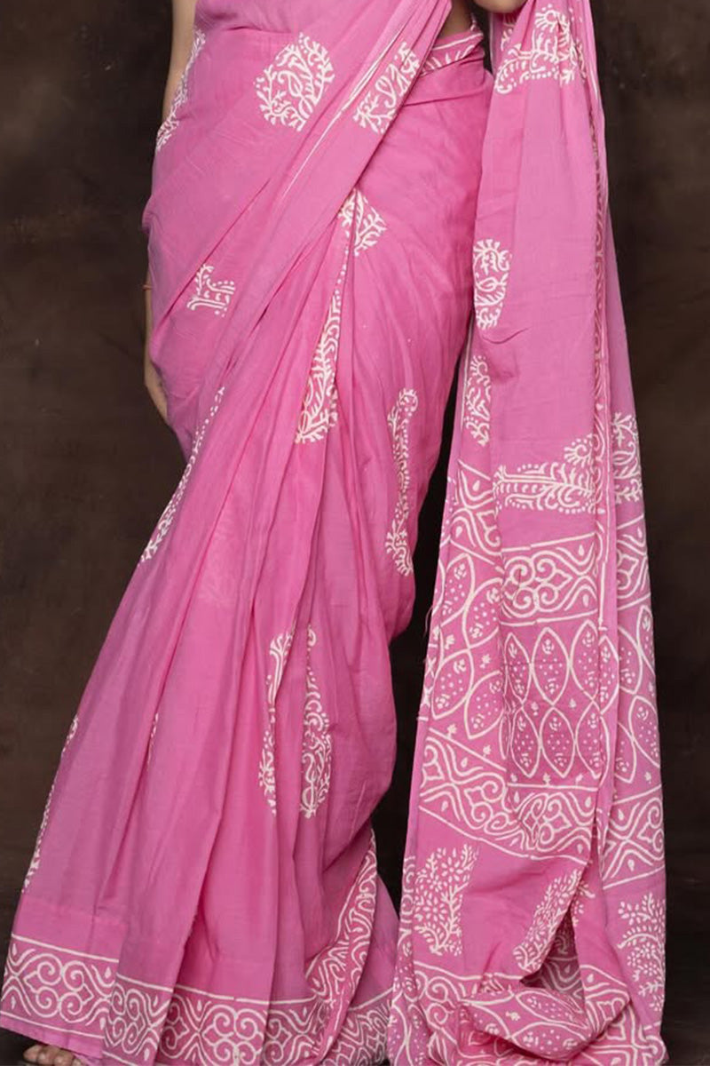 Embellished 1 Minute Ready To Wear Pink Mul Cotton Digital Printed Saree With Pocket