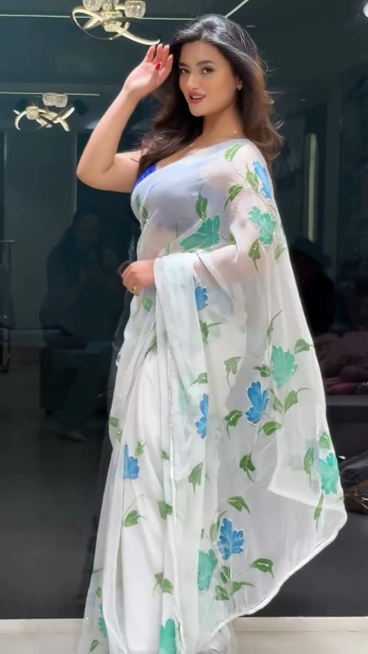 Fugacious 1-Minute Ready To Wear Off White Georgette Saree