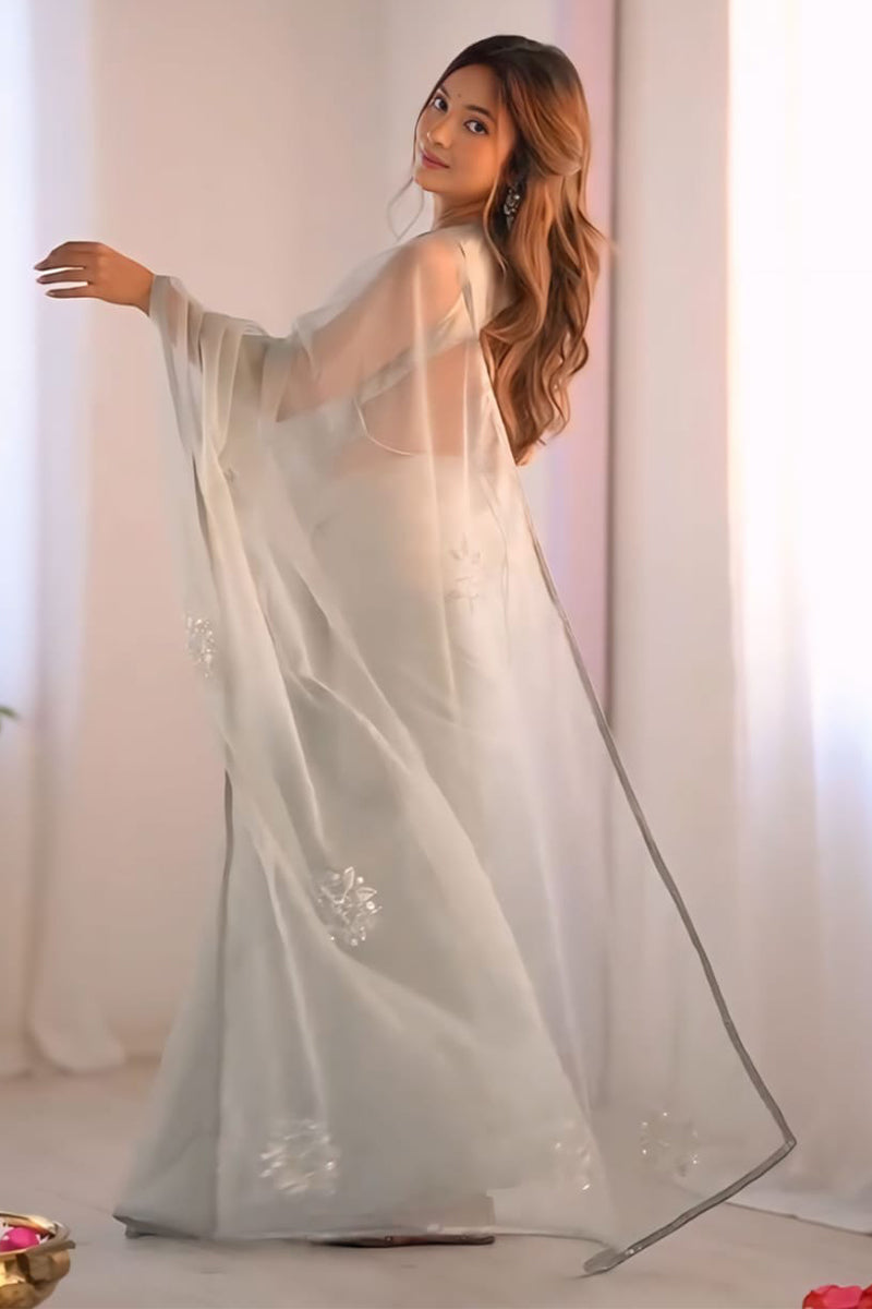 Whimsical 1-Minute Ready To Wear Grey Organza Silk Saree