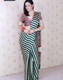 Aplomb Green & White 1 Minute Ready To Wear Digital Printed Crape Silk Saree