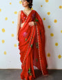 Propinquity 1-Minute Ready To Wear Red Organza Silk Saree