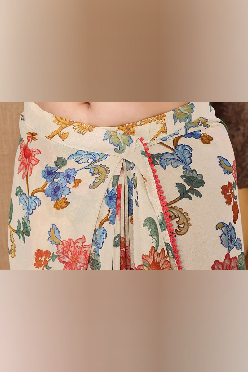 Twirling 1-Minute Ready To Wear Beige Georgette Saree