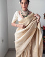 Prettiest 1-Minute Ready To Wear Beige Kanjivaram Silk Saree