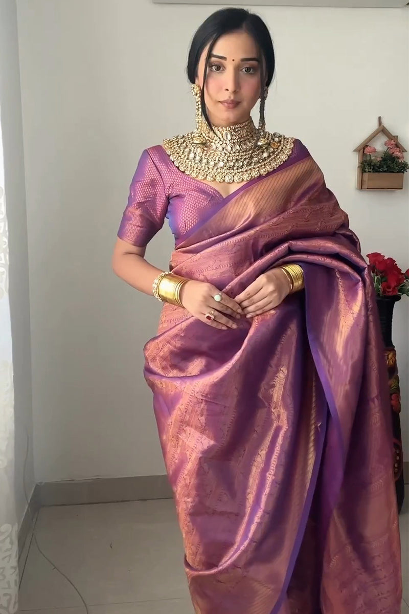 Jazzy 1-Minute Ready To Wear Purple Kanjivaram Silk Saree