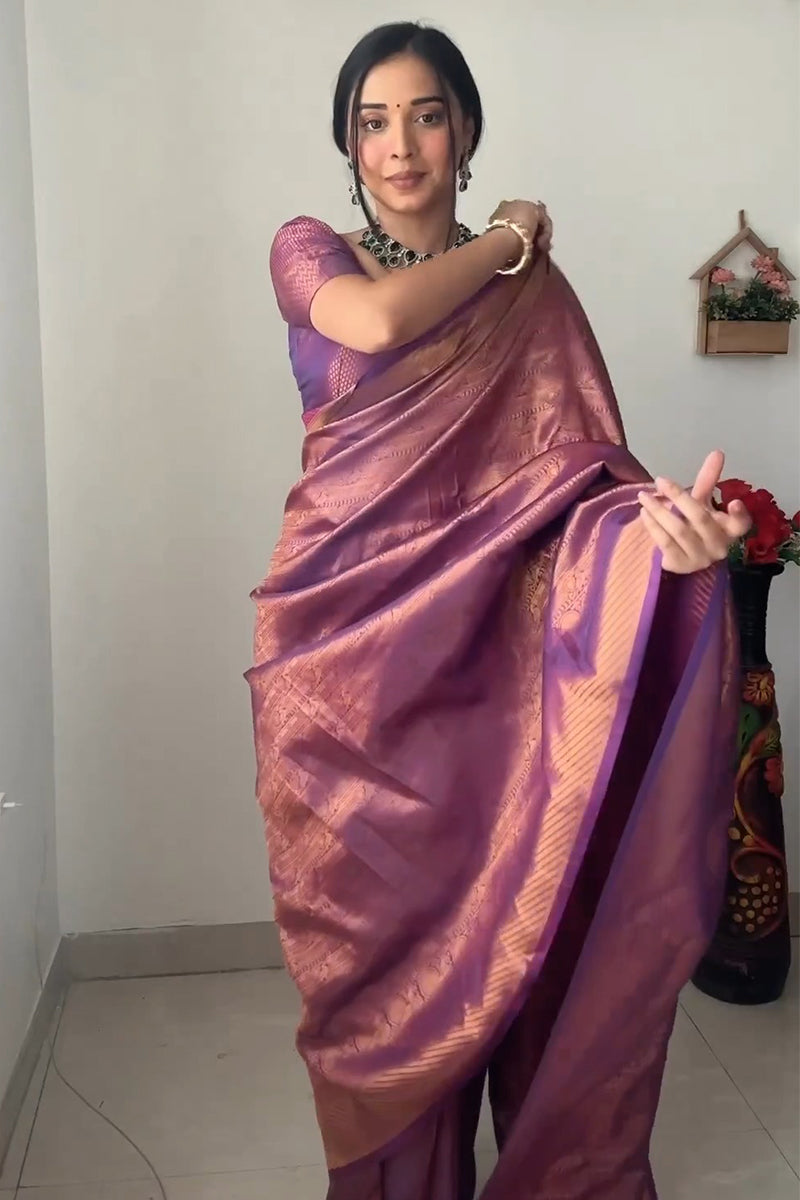 Jazzy 1-Minute Ready To Wear Purple Kanjivaram Silk Saree