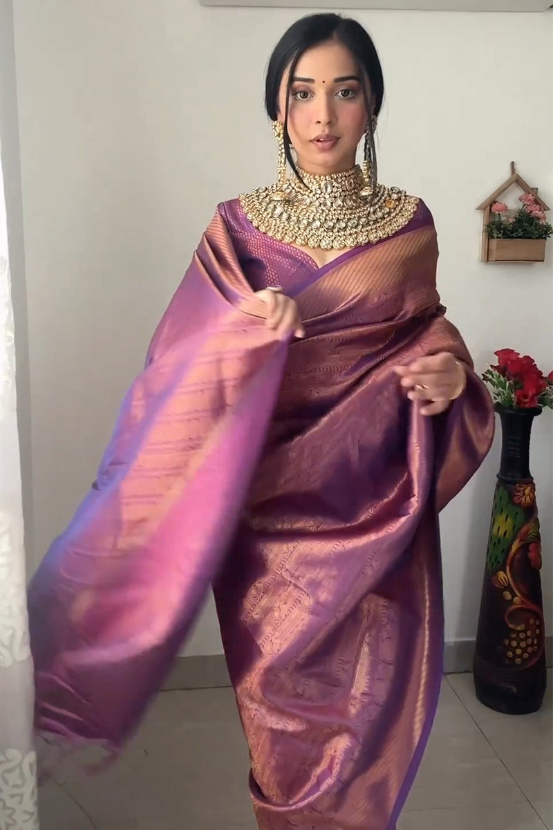 Jazzy 1-Minute Ready To Wear Purple Kanjivaram Silk Saree