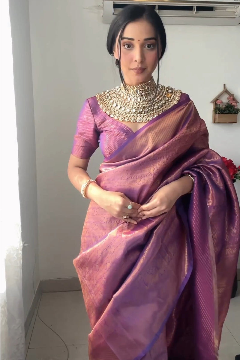 Jazzy 1-Minute Ready To Wear Purple Kanjivaram Silk Saree