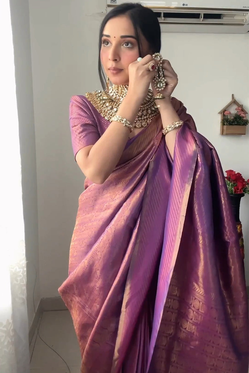 Jazzy 1-Minute Ready To Wear Purple Kanjivaram Silk Saree